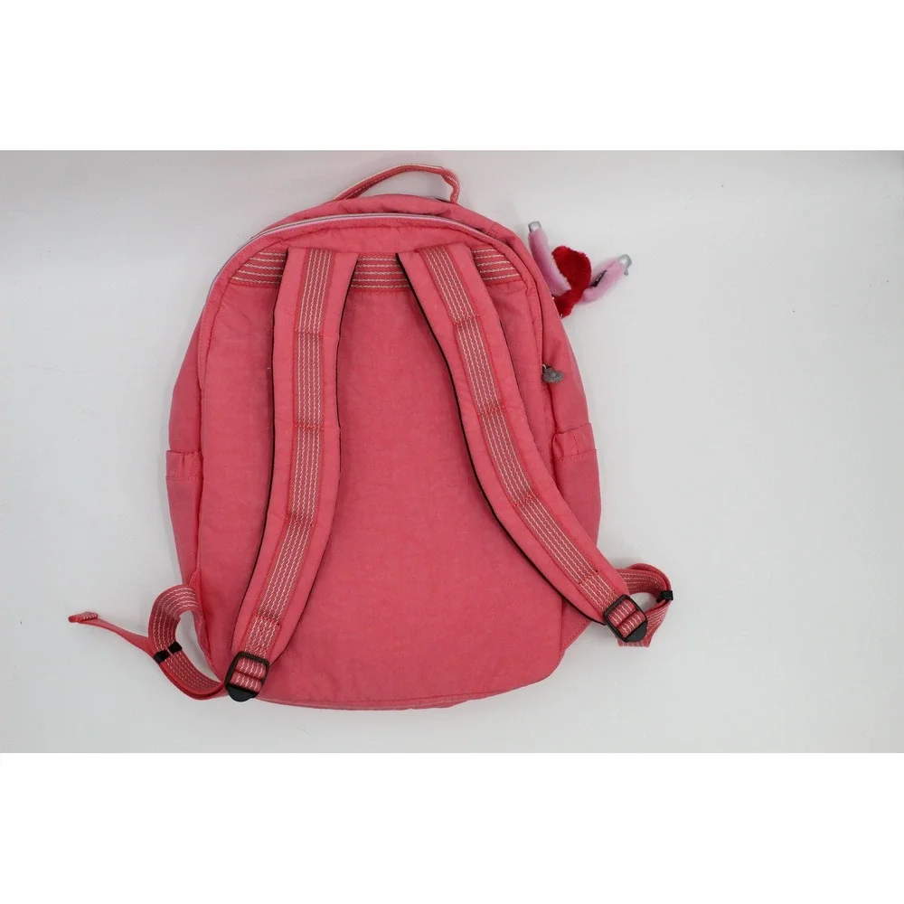 Kipling Seoul Extra Large Laptop Backpack Coral Pink Nylon Monkey Keychain Bag